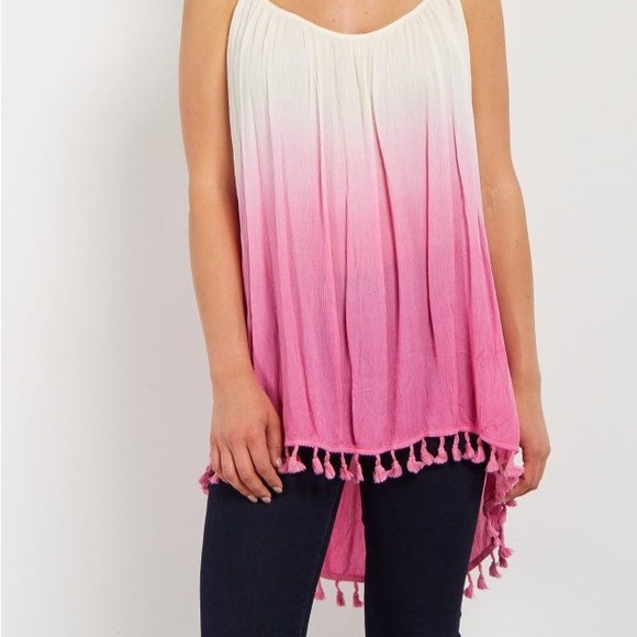 Pink Blush Pink Ombré Tassel Trim Maternity Tank Top -Size Small - Picture 3 of 4